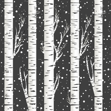 Winter background with birch trees and snowflakes © hibrida
