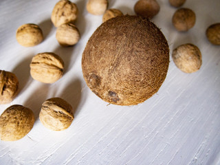 nuts on the wooden table