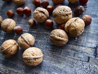 nuts on the wooden table