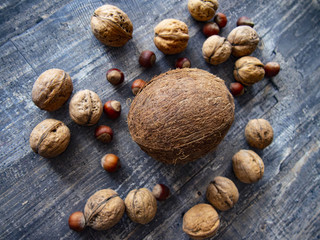 nuts on the wooden table