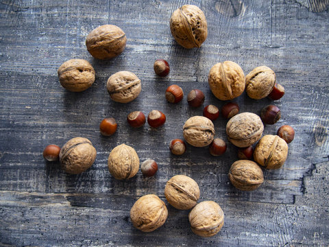 nuts on the wooden table