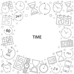 Sewing fabric with Vector Time pattern. Time background with world ...