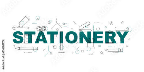 Stationery Vector Banner Word With Line Icon Vector Background