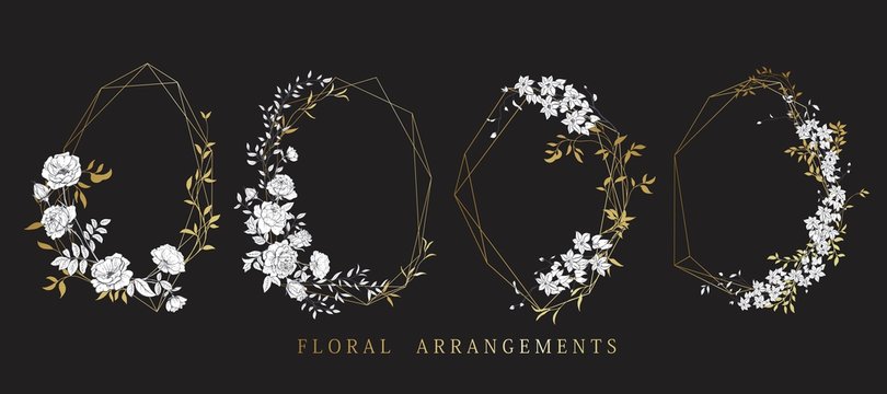 Floral bouquet design. Wedding arrangement. Botanical frame. Hand drawn flowers.