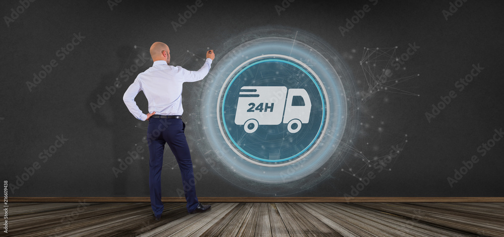 Poster fast delivery buton with connection 3d rendering