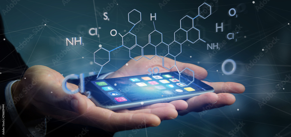 Aufkleber businessman holding a 3d rendering molecule structure isolated on a background