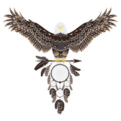 Naklejka premium Bald eagle with dreamcatcher
