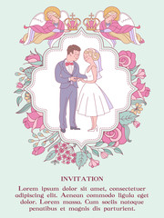 Happy weddings. Vector illustration. Wedding ceremony. Wedding in Church. Wedding card, wedding invitation.