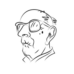 Hand drawn portrait of an elderly man. Black and white graphics. Vector illustration.