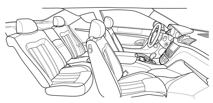 Machine inside. Interior of the vehicle. Illustration
