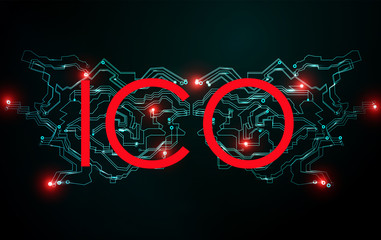 ICO initial coin offering concept. Block chain network. Cryptocurrency ICO bitcoin trading.  Global cyber futuristic financial network