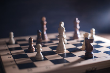 Chess on chessboard close up - obrazy, fototapety, plakaty