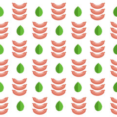 Seamless pattern on white background. Fresh meat. Farm healthy foods.