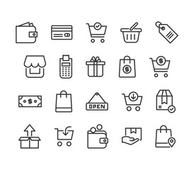 Simple Set of Shopping Related Vector Line Icons. Contains such Icons as Express Checkout, Add, Refresh and more. Editable Stroke. 48x48 Pixel Perfect.