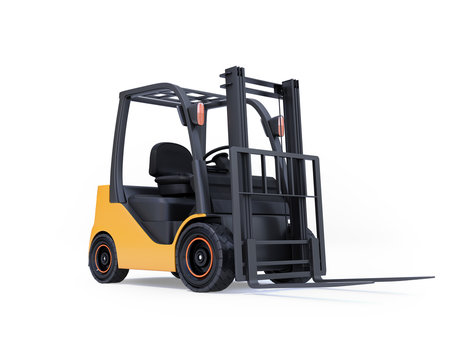 Electric forklift isolated on white background. 3D rendering image.