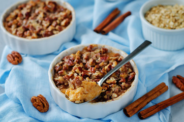 Sweet potato banana baked oatmeal with pecan crumb crust