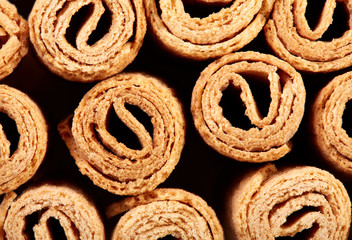 Wafer rolls. Sweet tube wafer isolated on white background. Dessert.