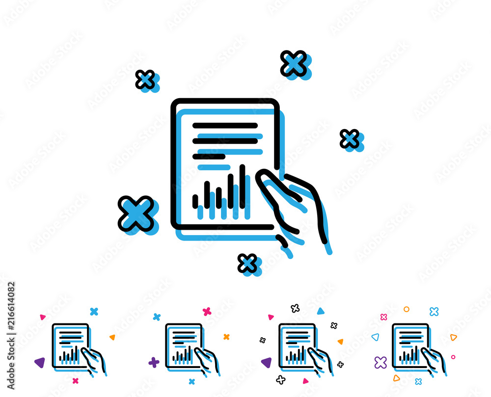 Poster hold report document line icon. analysis chart or sales growth sign. statistics data symbol. line ic