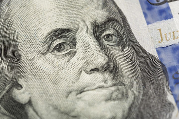 Macro shot of a 100 dollar. Dollars Closeup Concept. American Dollars Cash Money. One Hundred...