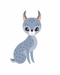 Cute lynx in cartoon stile isolated on a white background. Childhood vector illustration.