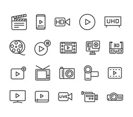 Simple Set of Video Editing Related Vector Line Icons. Contains such Icons as Filters, Frame Rate and more. Editable Stroke. 48x48 Pixel Perfect.