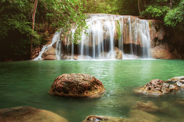 Erawan waterfall with beautiful.