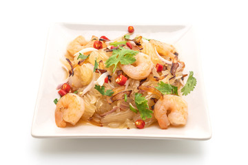 pamelo spicy salad with shrimps or prawns