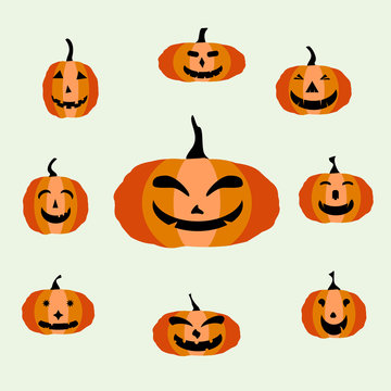 Set of cute halloween pumpkins. Isolated on white background.  vector illustration.
