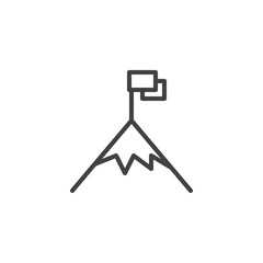 Flag on mountain peak outline icon. linear style sign for mobile concept and web design. Business achievement simple line vector icon. Symbol, logo illustration. Pixel perfect vector graphics