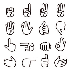 ハンドサイン 白黒 線画 アイコン / vector eps10