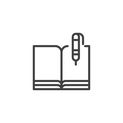 Notebook and pen outline icon. linear style sign for mobile concept and web design. Business notepad simple line vector icon. Symbol, logo illustration. Pixel perfect vector graphics