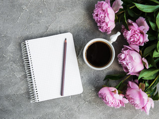 note book with peonies