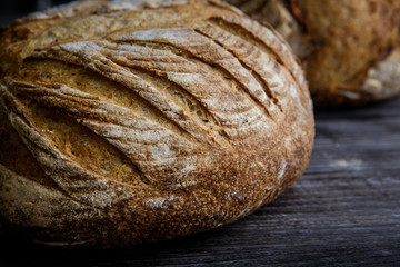 macro of whole homemade round white wheat bread