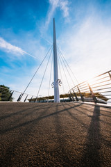 Aachen Tivoli Brücke bei Sonnenuntergang