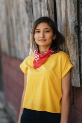 Fototapeta premium Beautiful smiling girl enjoying warm summer weather