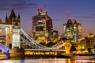 London Tower Bridge with Downtown building