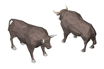 Abstract polygonal bull. Isolated on white background. 3d Vector illustration.