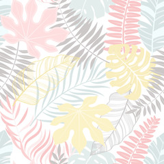 Fototapeta na wymiar Tropical seamless pattern. Summer colorful background. Jungle leaves. Vector illustration.