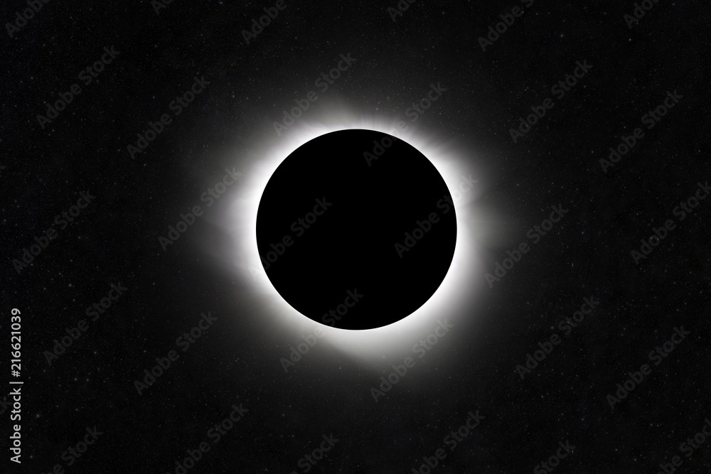Poster moon eclipse. planet with a glow. star field