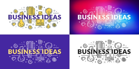 Business ideas. Flat line illustration concept for web banner and printed materials. Vector illustration in 4 different styles