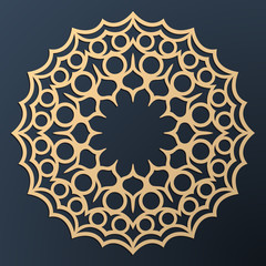 Laser cutting mandala. Golden floral pattern. Oriental silhouette ornament. Vector coaster design.