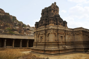 Naklejka premium Twin chambered shrine of goddess, Achyuta Raya temple, Hampi, Karnataka. Sacred Center. View from south-east.