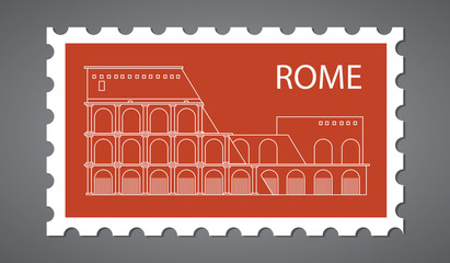 Coliseum postage stamp, flat outline icon, vector eps10 illustration