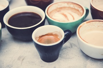 Closeup of various hot coffee