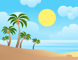 Fototapeta na wymiar Summer color background with palm trees on the beach