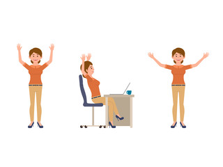 Happy business woman cartoon character. Funny female manager poses