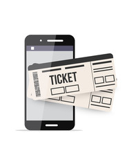 Smartphone with air tickets on the screen. Vector online technology illustration.