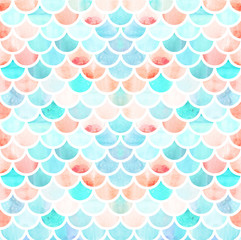Mermaid scales. Watercolor fish scales. Bright summer pattern with reptilian scales. - 216625884