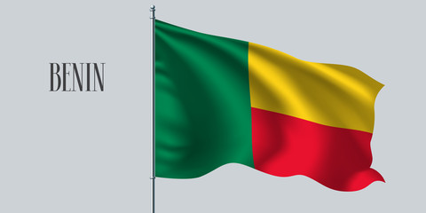 Benin waving flag on flagpole vector illustration