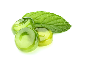 Candies for the throat with leaf mint isolated.